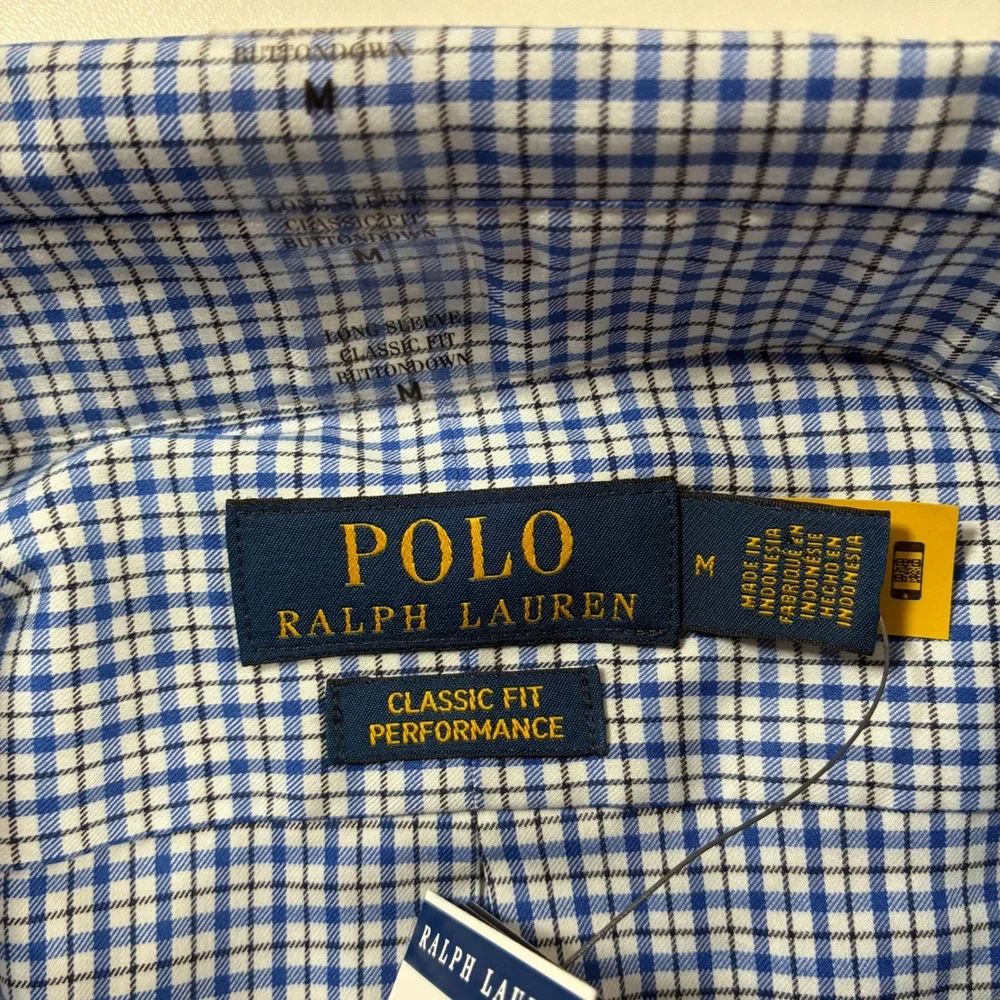 NEW Polo Ralph Lauren Performance Button Down Shirt Medium Blue Gingham Stretch